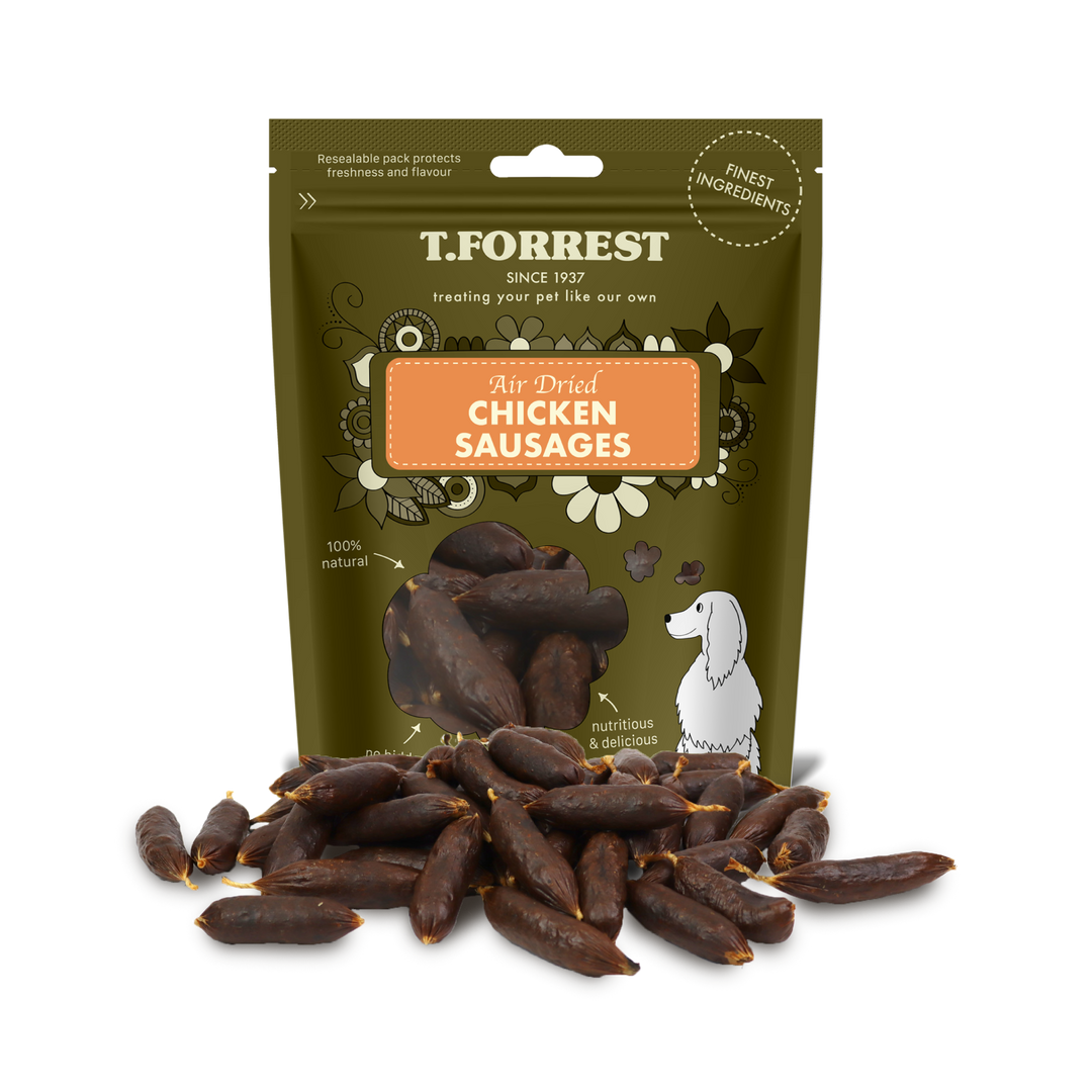 Air Dried chicken sausages in and out of packet