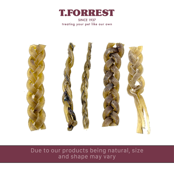 Size variation of t forrest braided chewy buffalo sticks
